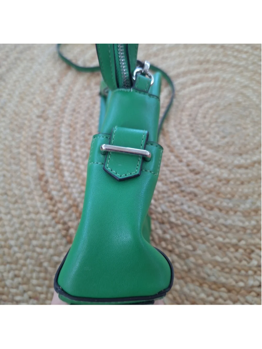 REED Satchel Purse Bag Kelly Green Double Handles Zip Closure Shoulder Strap